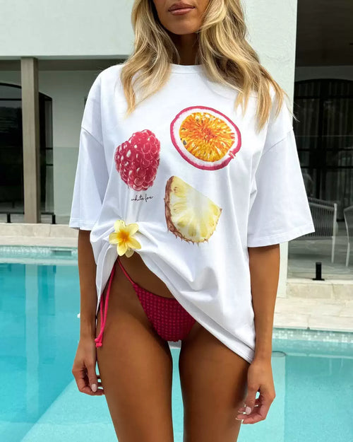 LaPose - Raena Oversized Fruit Graphic Tee - White Color