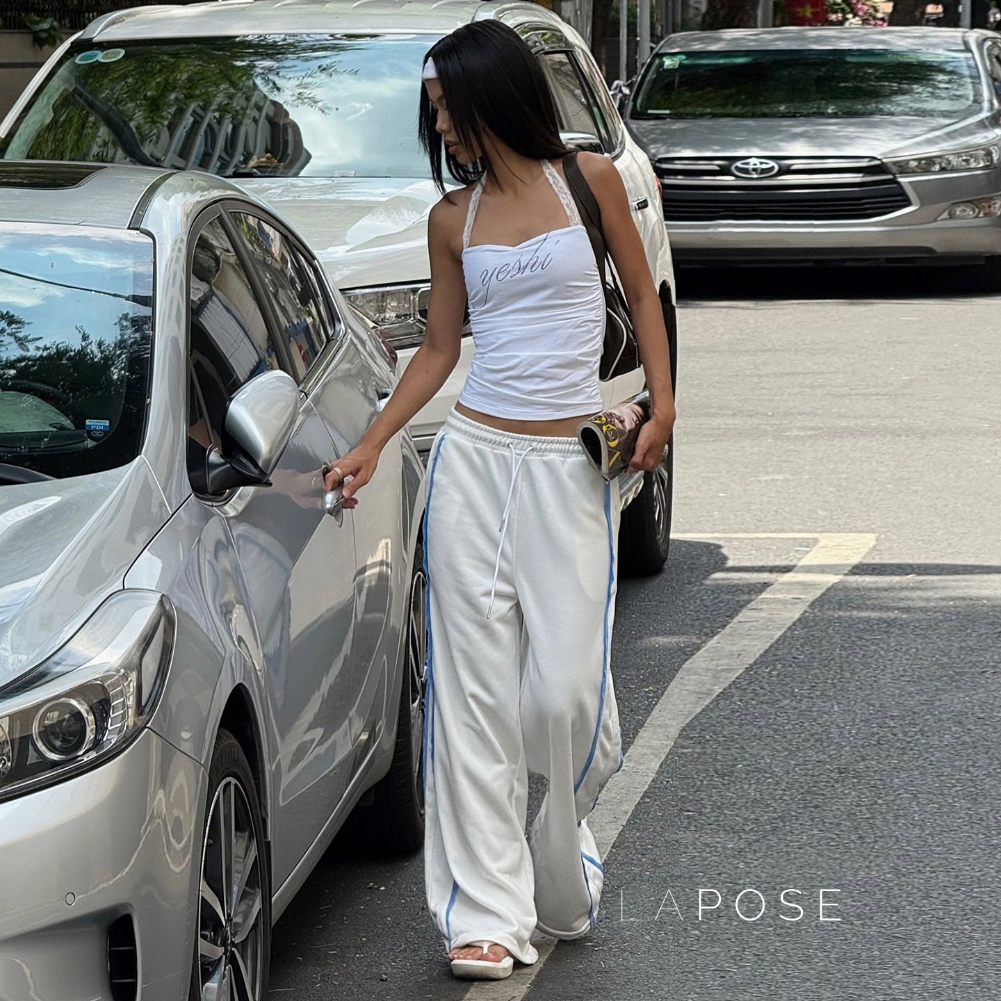 Raeya White Colorblock Knit Pants