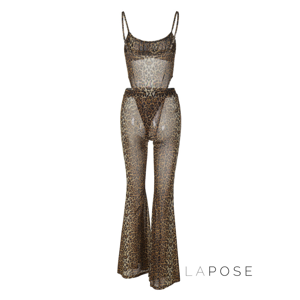 Raina Leopard Mesh Flared Jumpsuit [QFB8EDIW]
