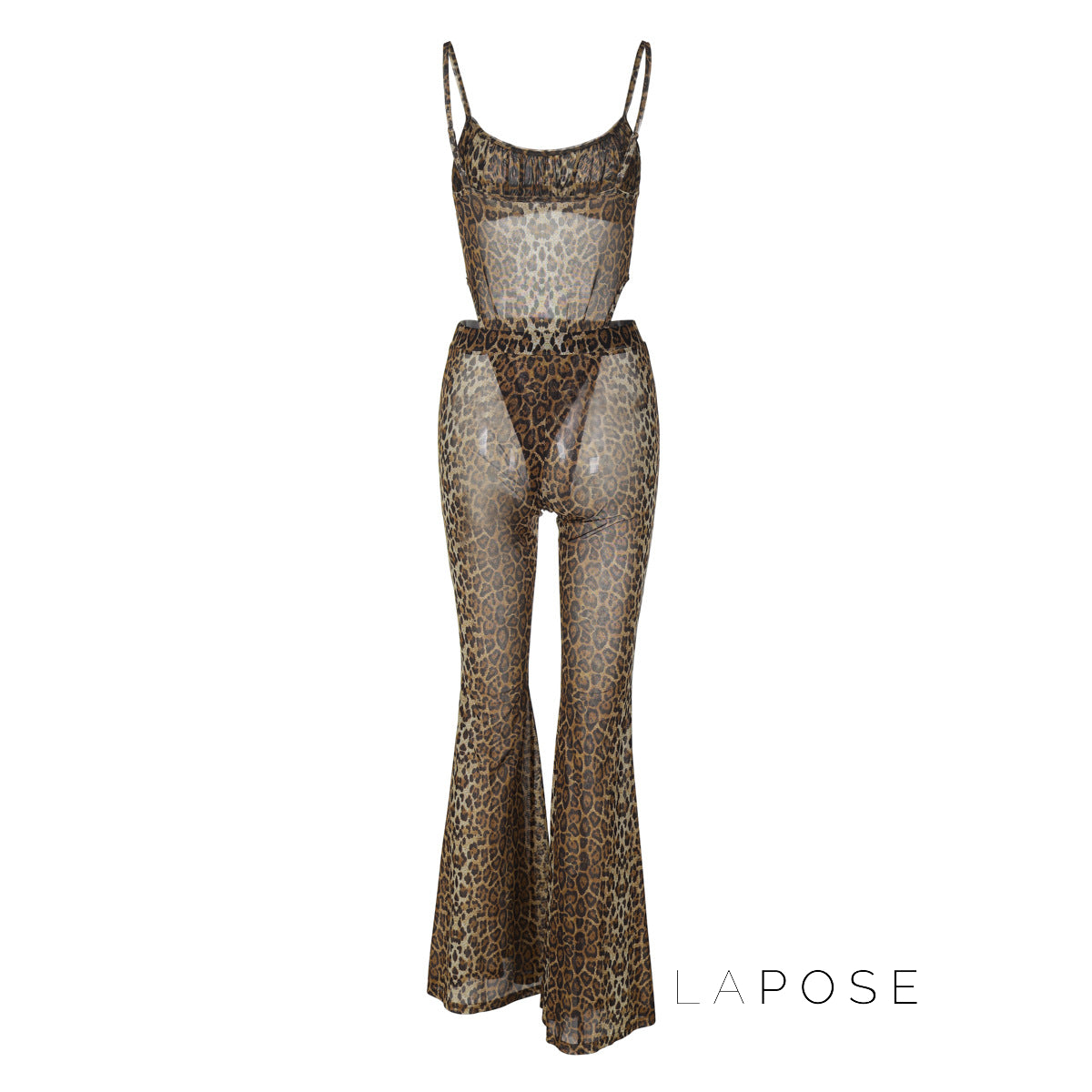 Raina Leopard Mesh Flared Jumpsuit [QFB8EDIW]