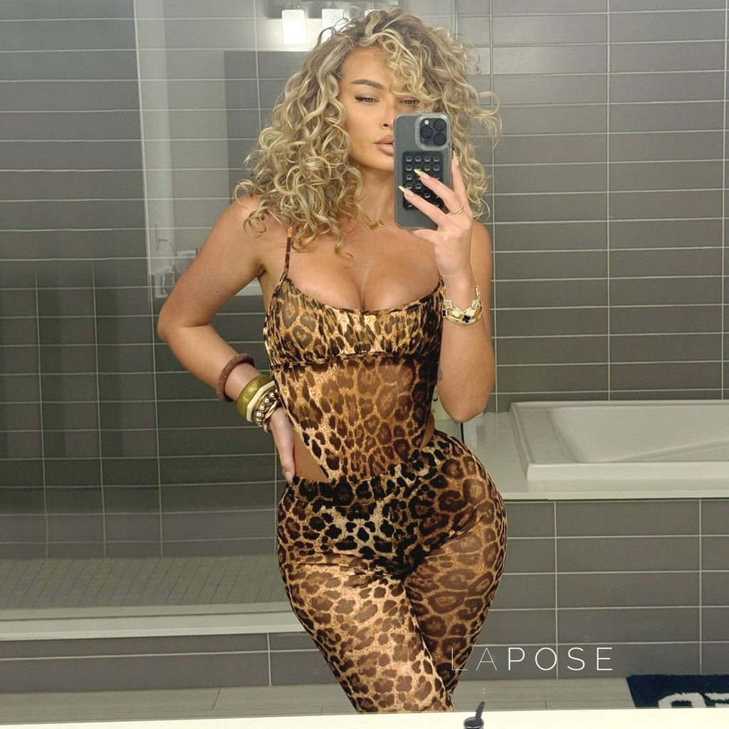 Raina Leopard Mesh Flared Jumpsuit [WLC10ZS4]