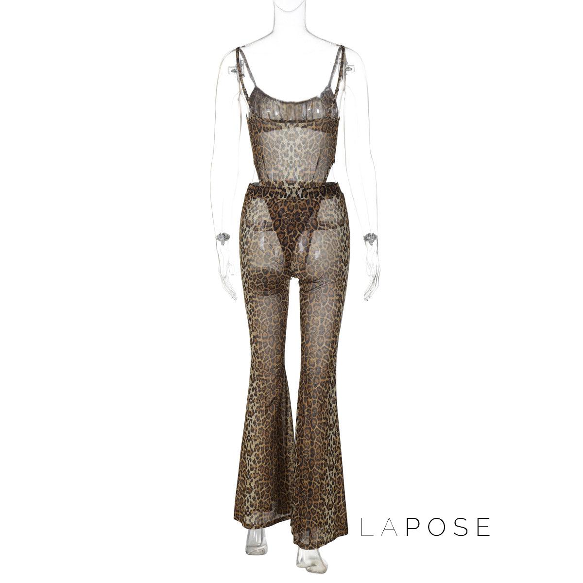 Raina Leopard Mesh Flared Jumpsuit [SSKU3OVD]