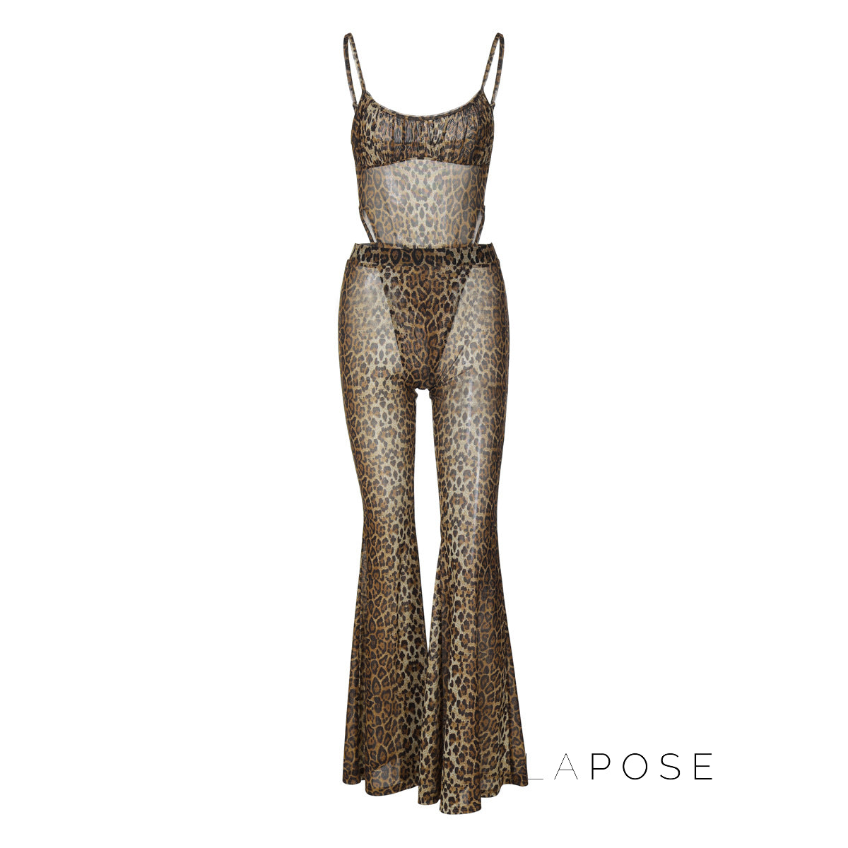 Raina Leopard Mesh Flared Jumpsuit [2AIZ5XPR]