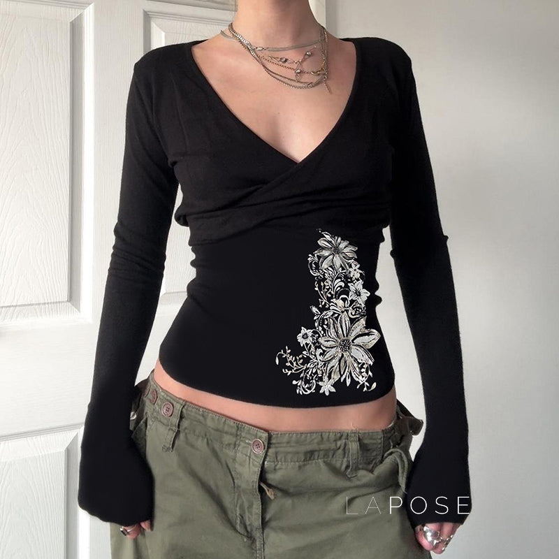 Raylan Floral V-Neck Top [RA9L98OG]