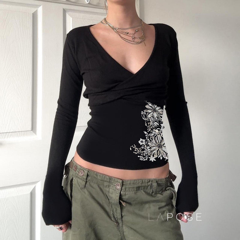Raylan Floral V-Neck Top [450DVZ8O]