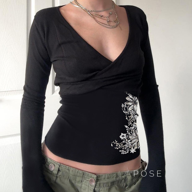 Raylan Floral V-Neck Top [YSJH31GK]