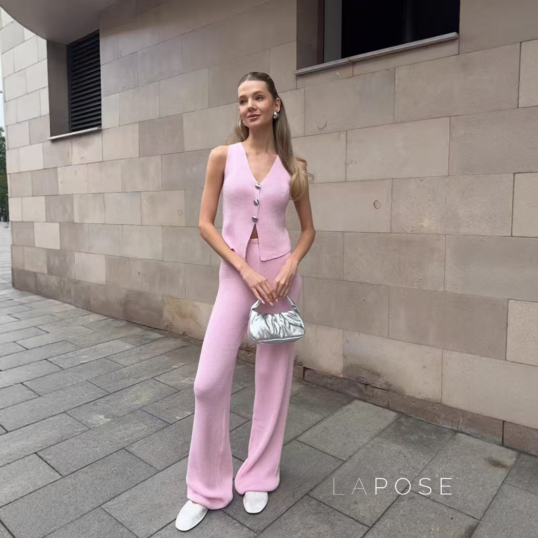 Raylee Knit V-Neck Pant Set [YTMATWVO]