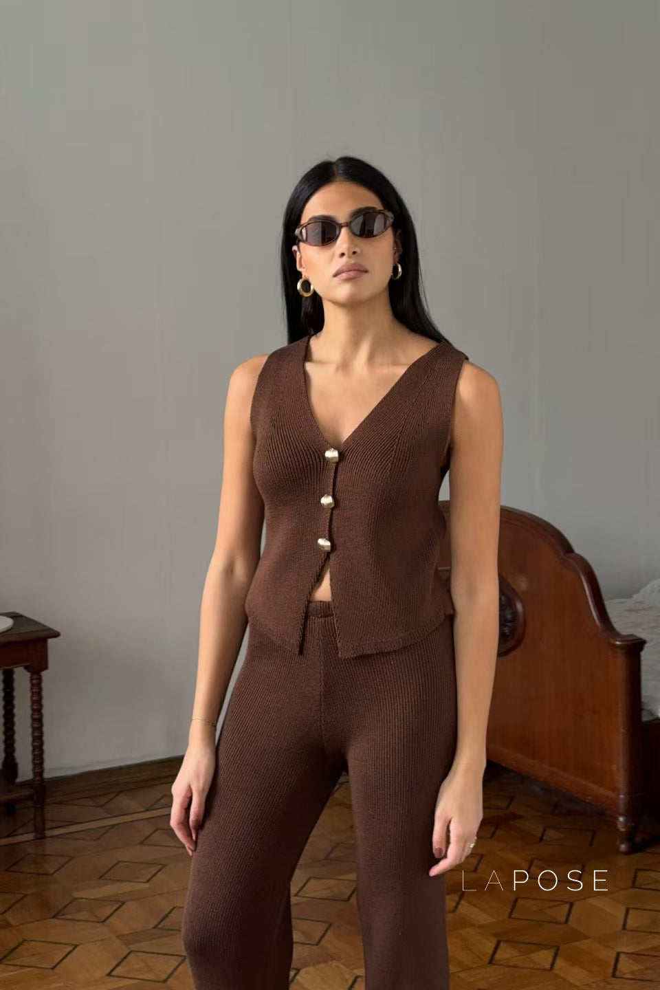 Raylee Knit V-Neck Pant Set [BL3TIH8C]