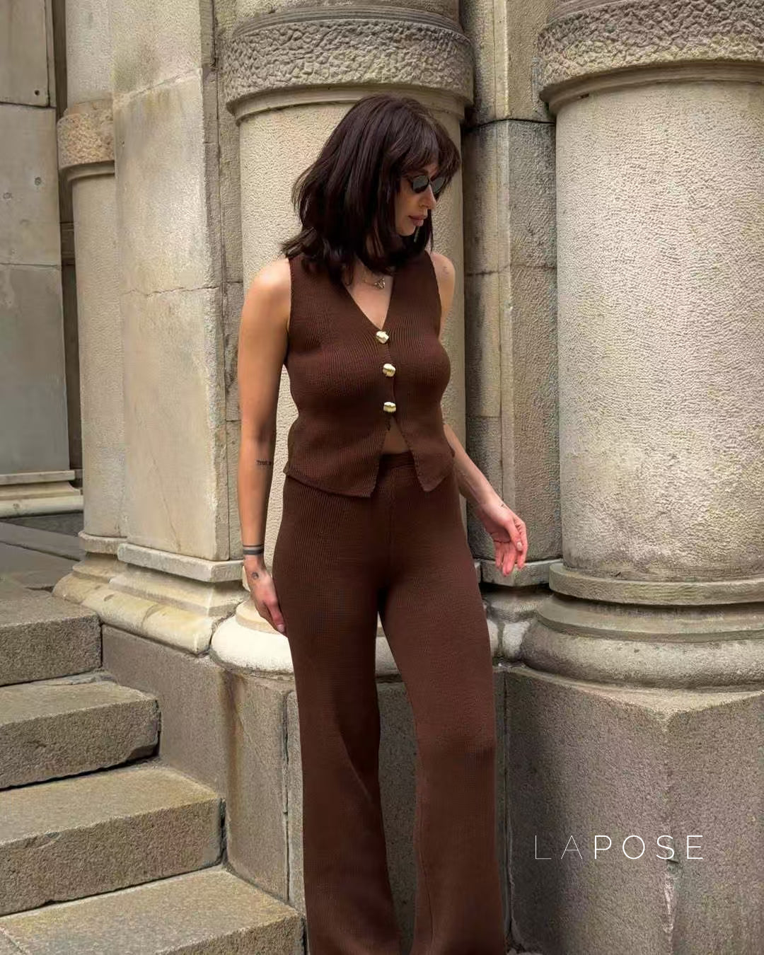 Raylee Knit V-Neck Pant Set [4WJD46R8]