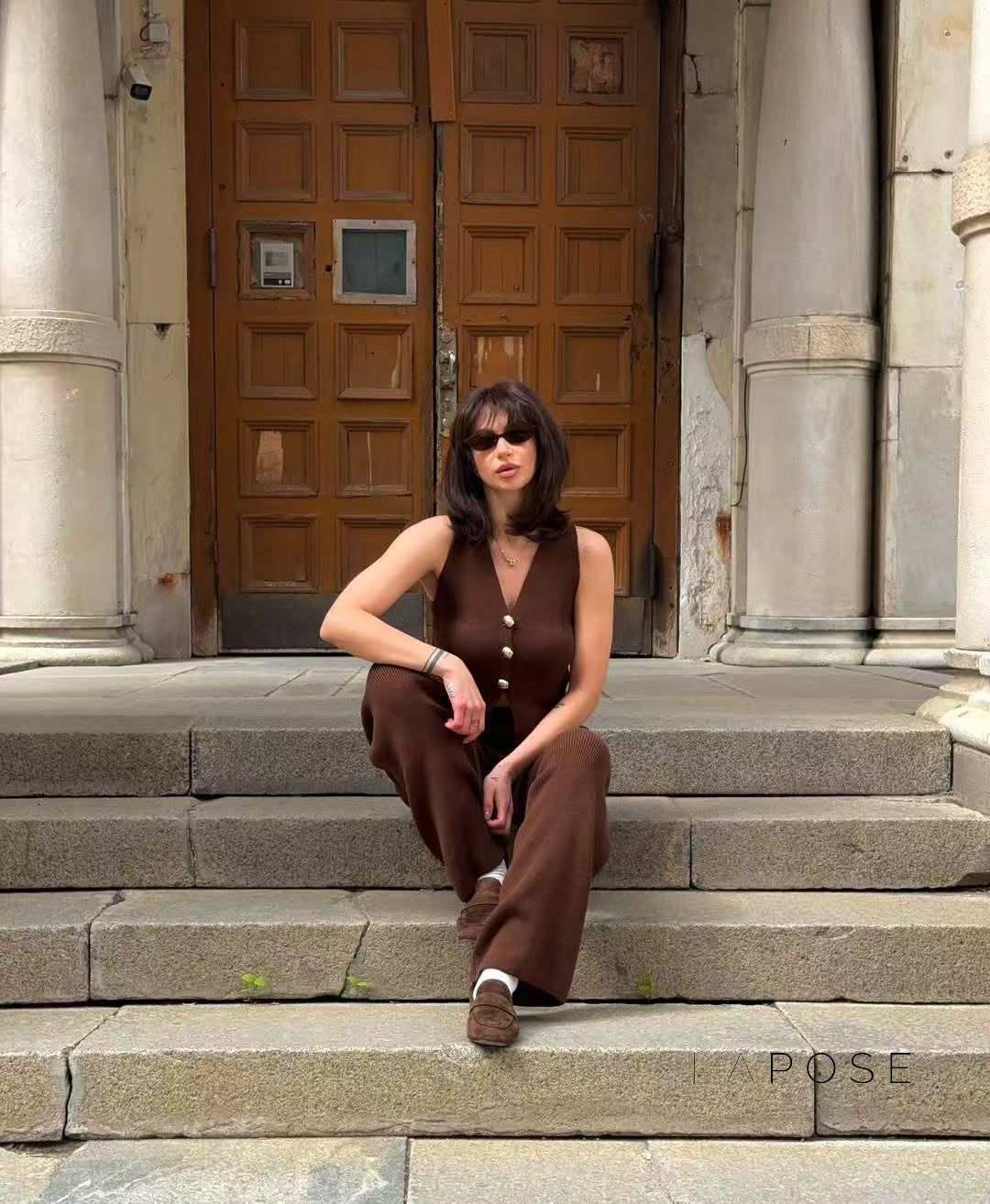 Raylee Knit V-Neck Pant Set [0HQBOS1C]
