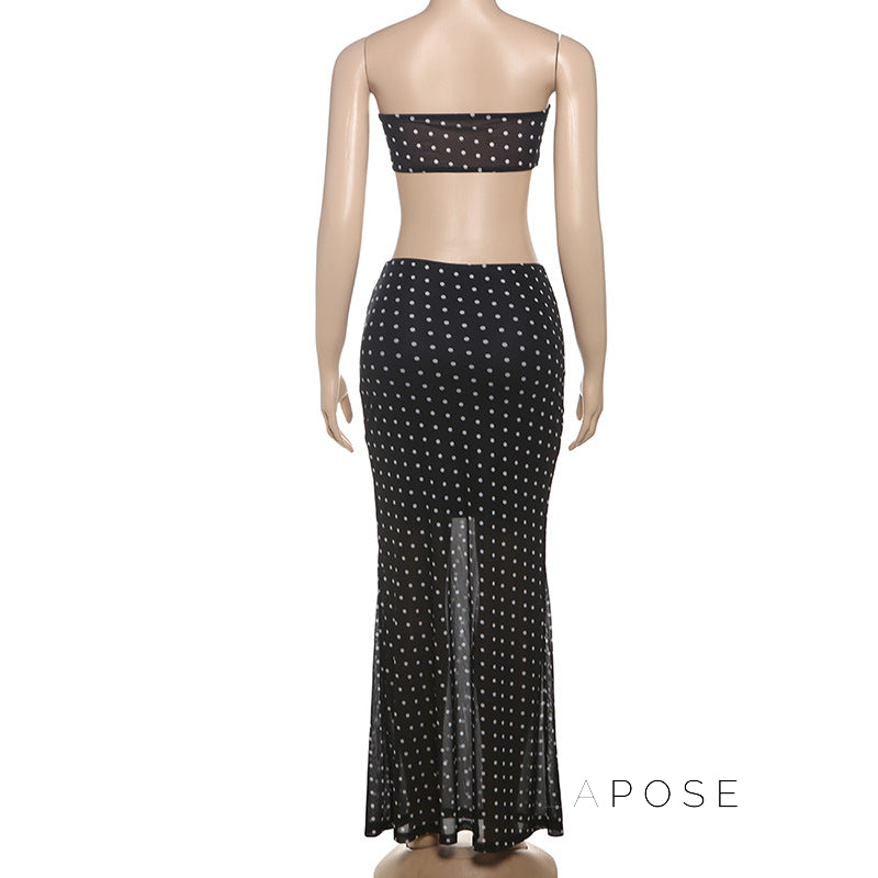 Rayyan Dot Mesh Skirt Set [WHSS9CIR]
