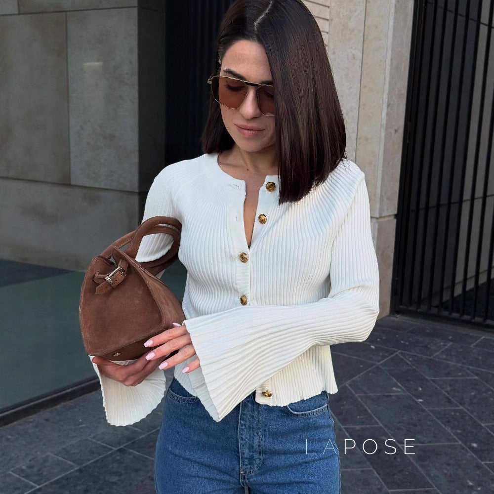 Rey Ribbed Polo Knit Top [FTCKOYG2]