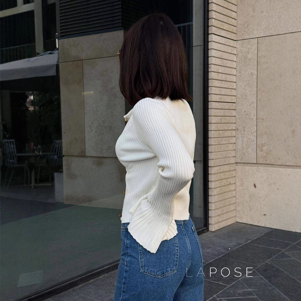Rey Ribbed Polo Knit Top [QBWHTZEC]