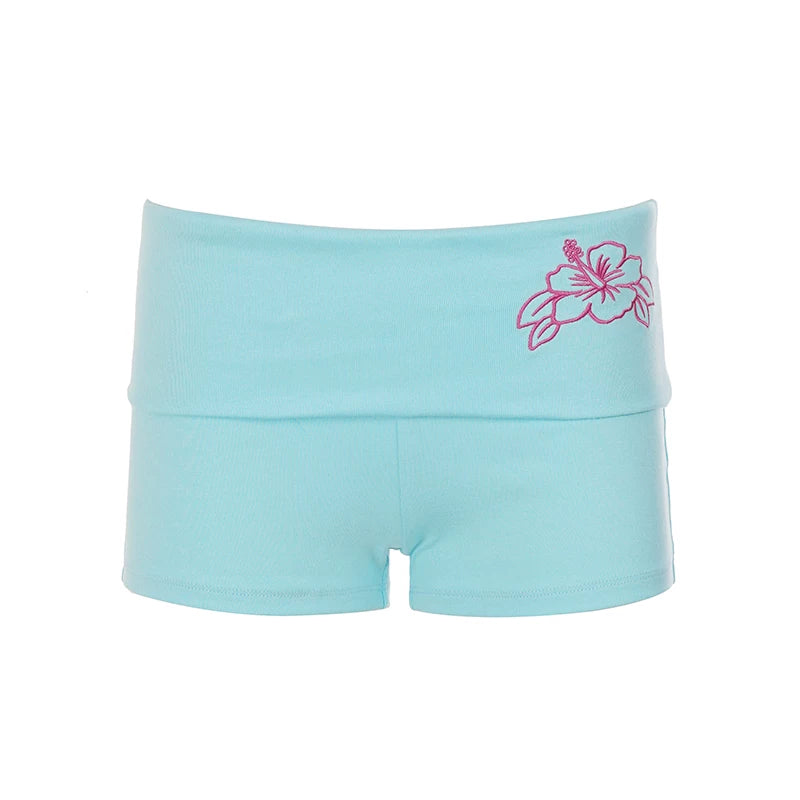 LaPose - Rhylee Floral Fold Waist Hot Shorts - Blue Color