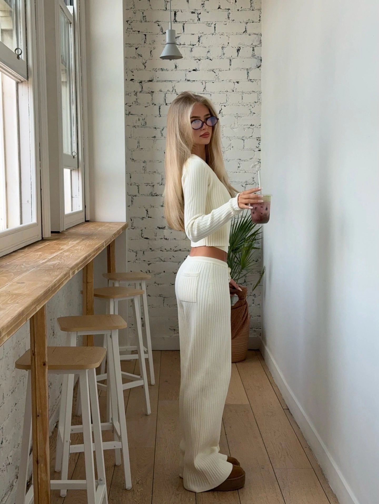 Ribbed Button-Down Pants Set [M7DKQPV8]