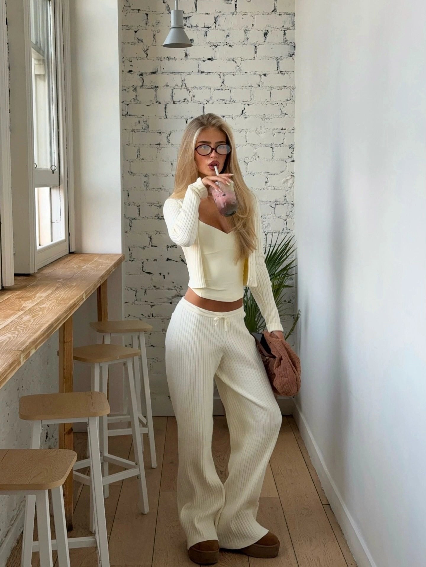 Ribbed Button-Down Pants Set [5CVQXOK5]