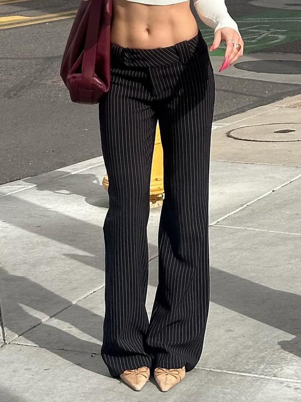 Rihanna Sleek Striped Flared Pants [18MPLTXH]