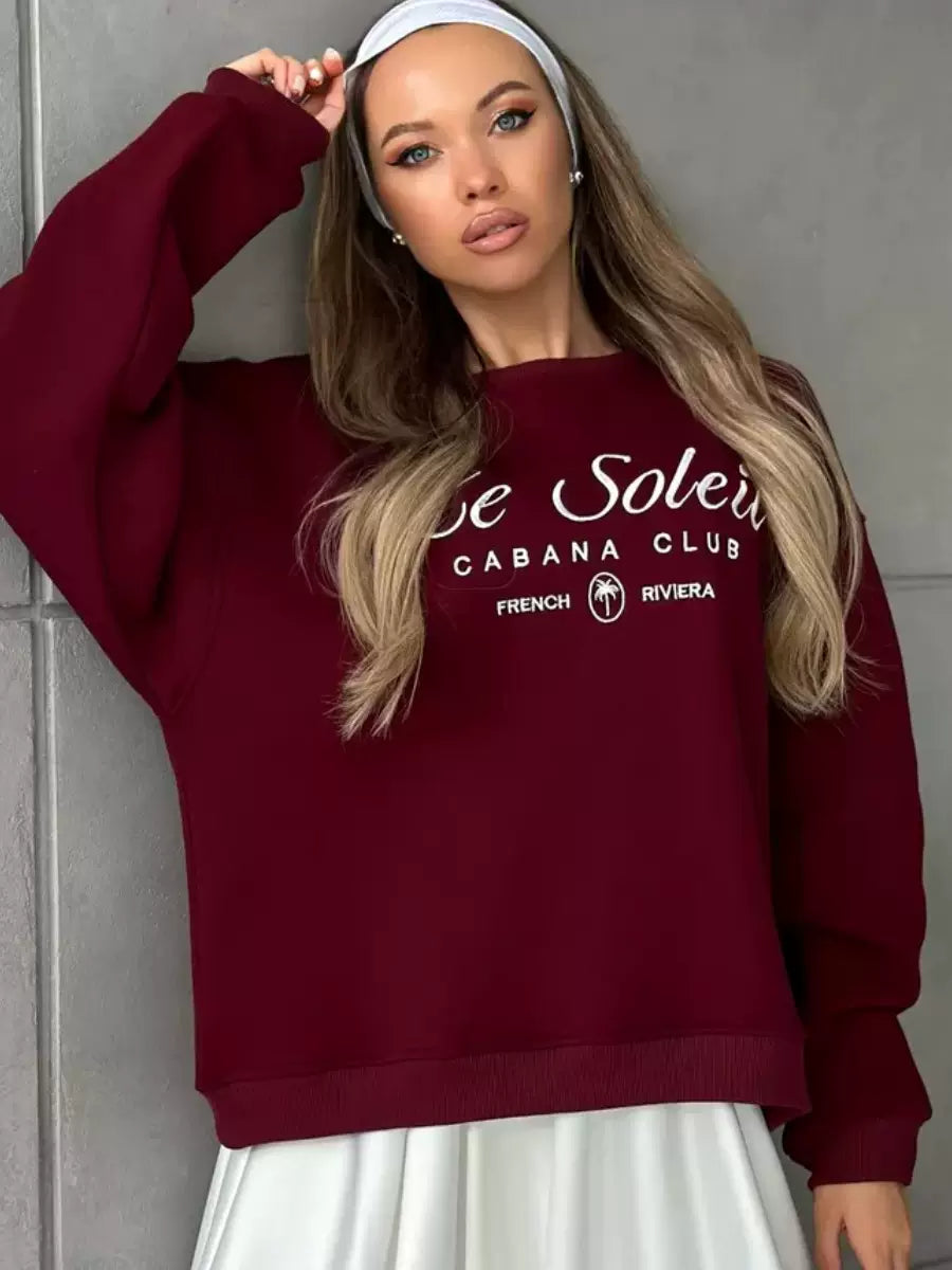 LaPose - Risa Cabana Club Graphic Sweatshirt - Wine Red (Thin) Color