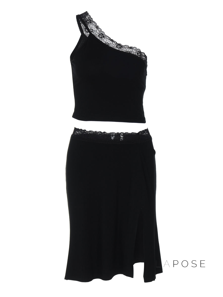 River One-Shoulder Lace Skirt Set [O1OMQZMC]
