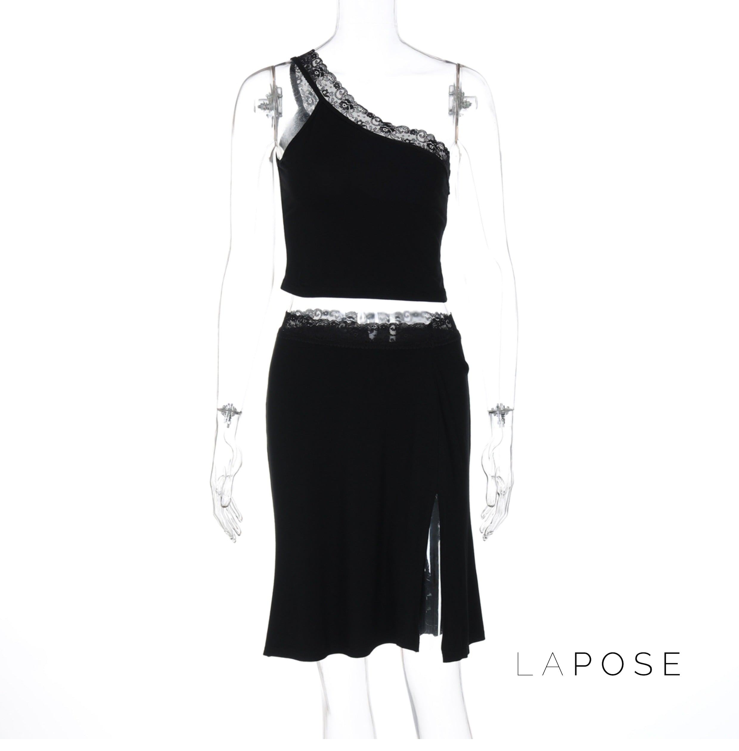 River One-Shoulder Lace Skirt Set [886G07PA]