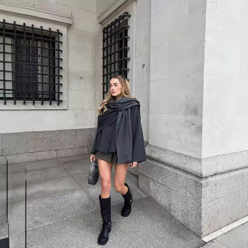 Riyah Asymmetric Scarf Knit Jacket [61WQE7E7]