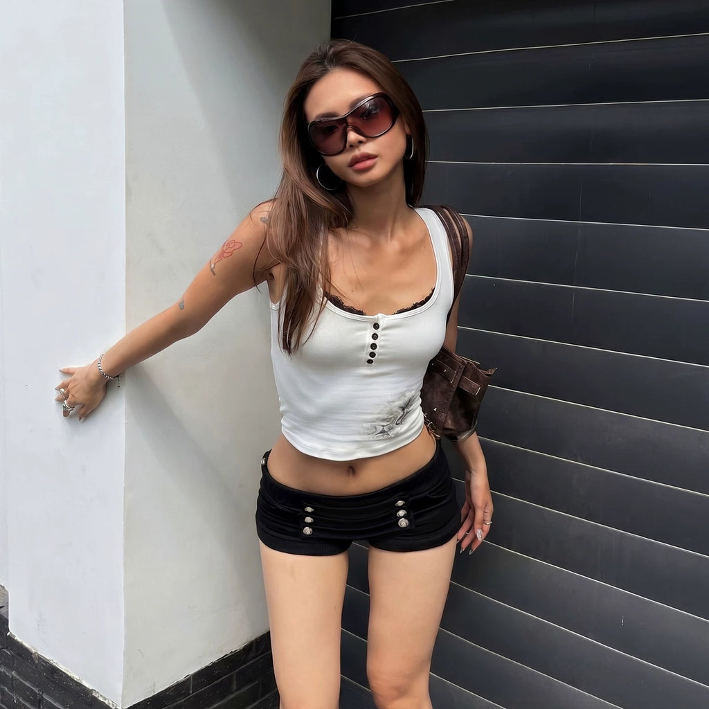 LaPose - Rosalie Low Rise Button Shorts