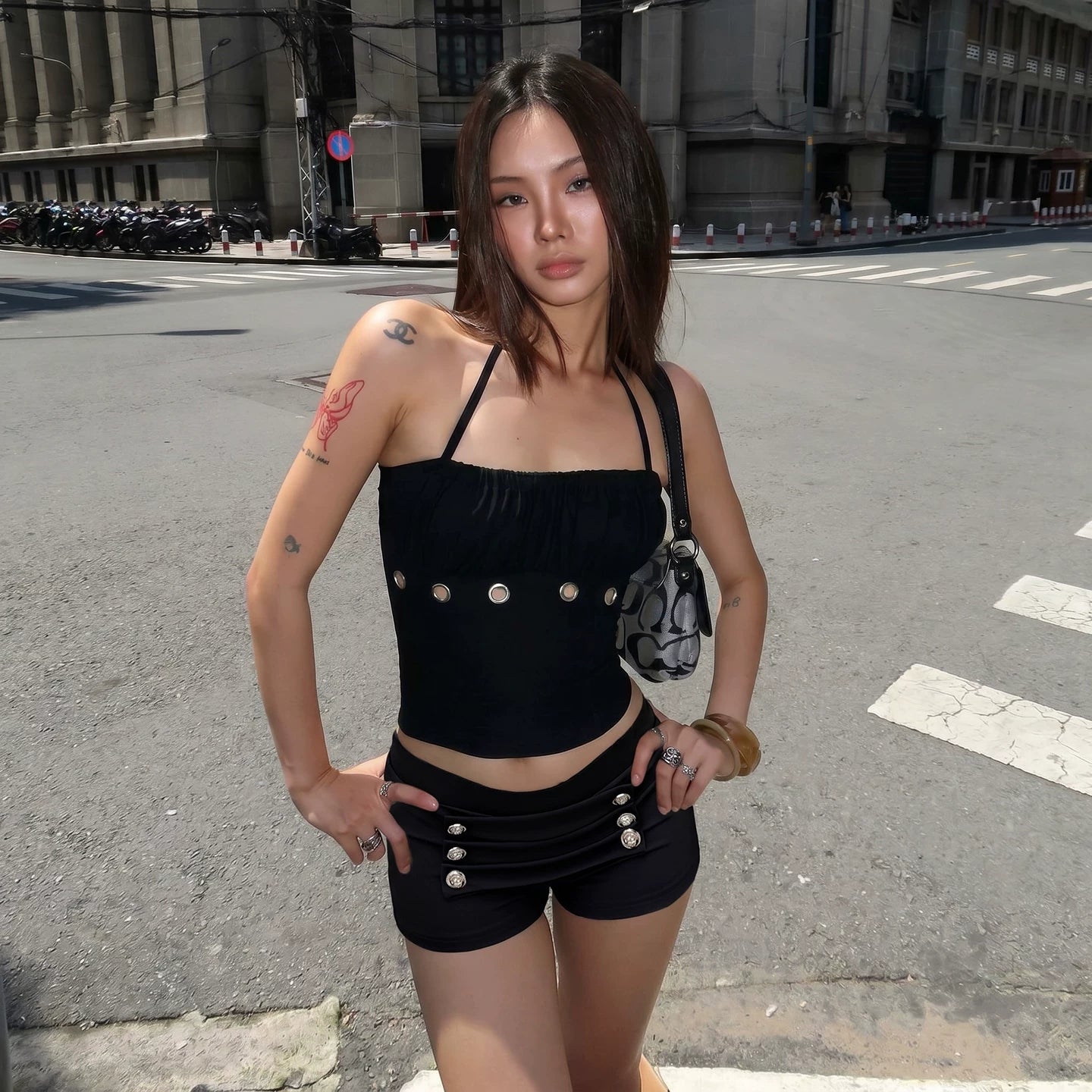 LaPose - Rosalie Low Rise Button Shorts