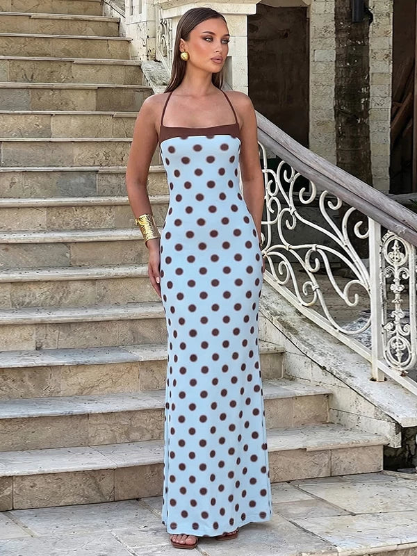 LaPose - Rosalie Polka Dot Halter Maxi Dress