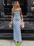 LaPose - Rosalie Polka Dot Halter Maxi Dress - Sky Blue Color