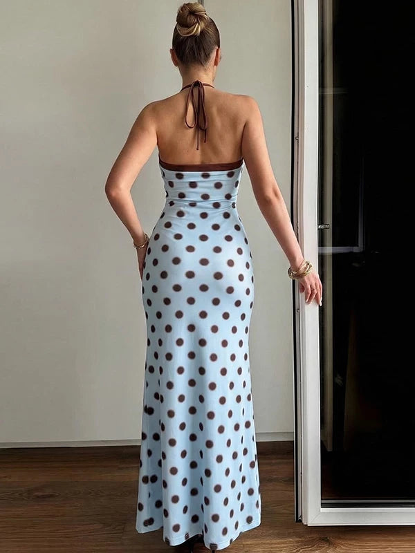 LaPose - Rosalie Polka Dot Halter Maxi Dress