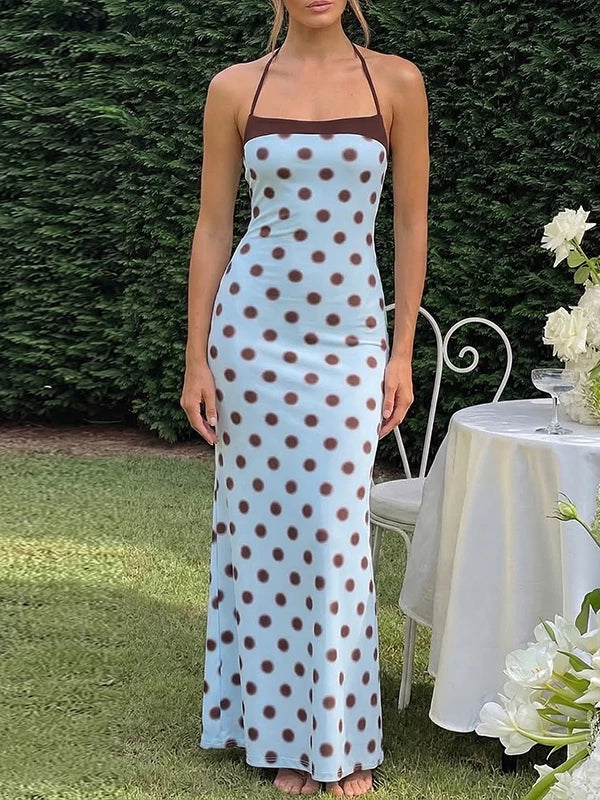 LaPose - Rosalie Polka Dot Halter Maxi Dress