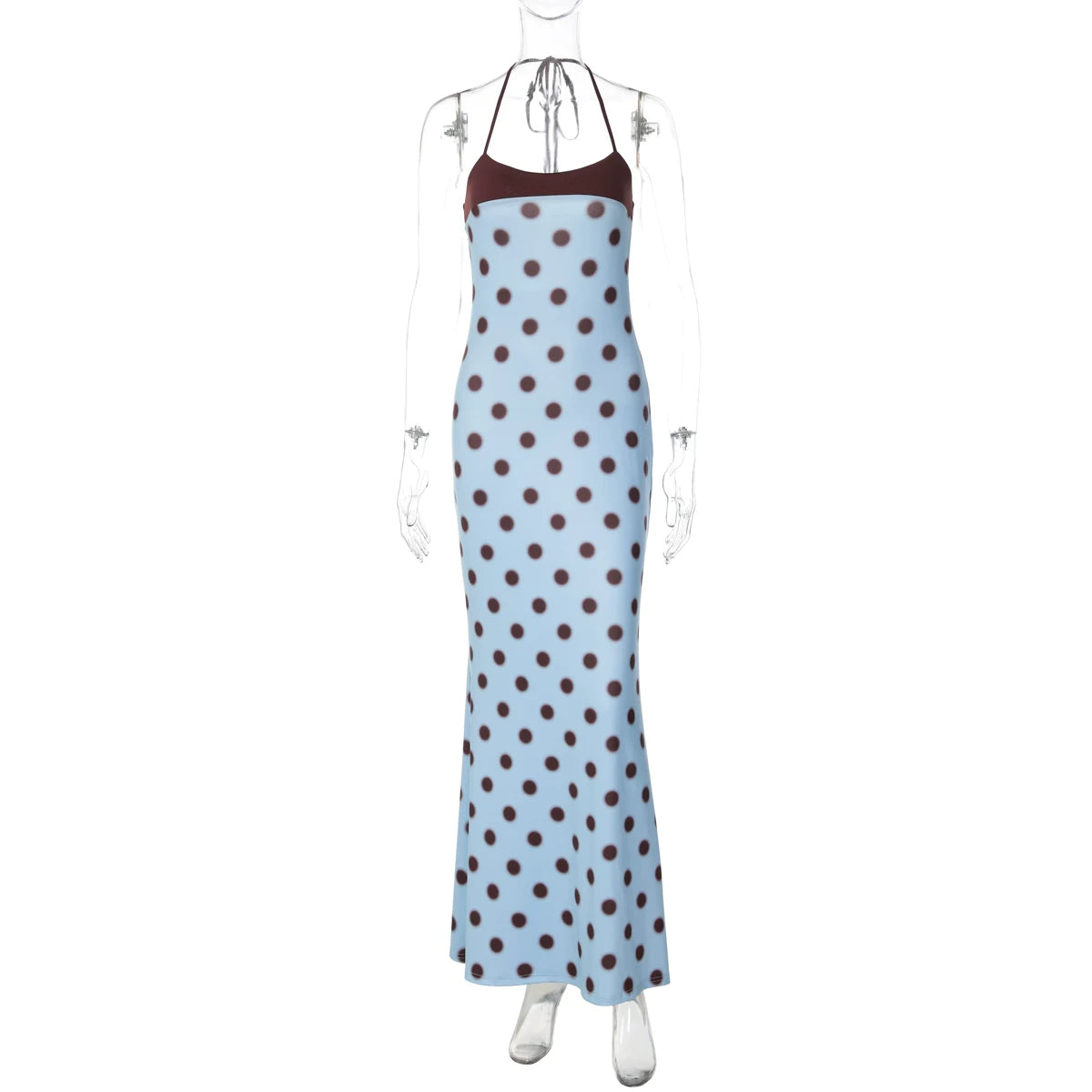 LaPose - Rosalie Polka Dot Halter Maxi Dress - Sky Blue Color
