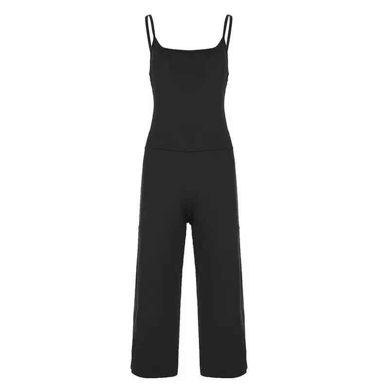 LaPose - Rosemary Strappy Cropped Bodycon Jumpsuit - Black Color