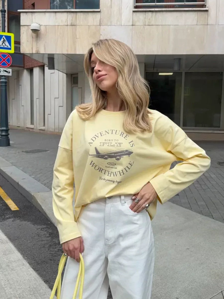 LaPose - Royal Oversized Graphic Long Sleeve T-Shirt