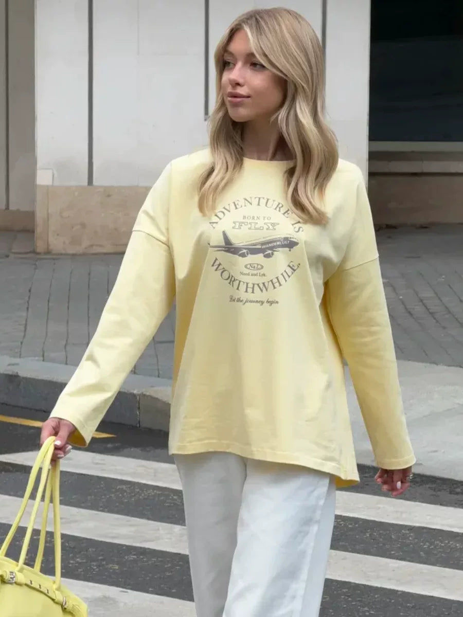 LaPose - Royal Oversized Graphic Long Sleeve T-Shirt