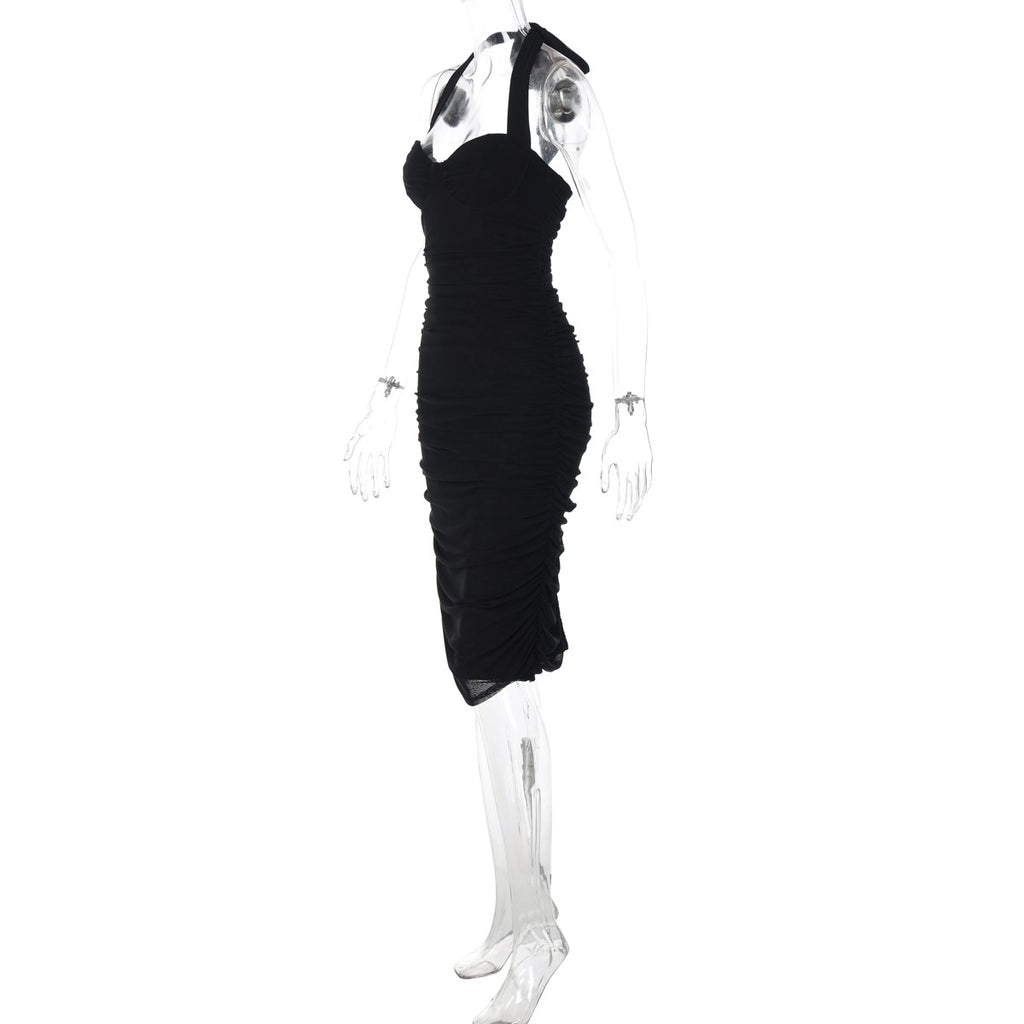 Ruched Mesh Halter Maxi Dress [K44YGBW8]