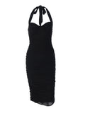 Ruched Mesh Halter Maxi Dress [8PJMNMFM]