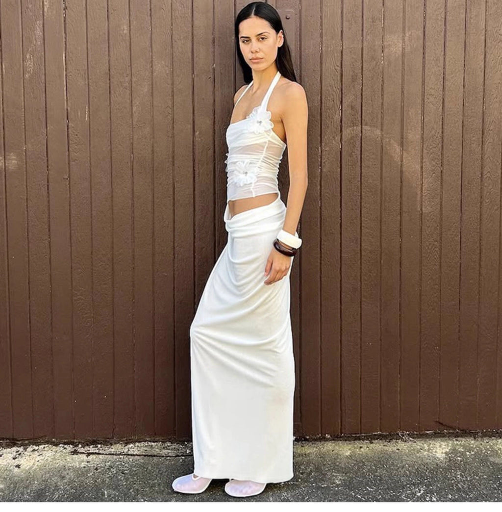 Ruched Mesh Patchwork Maxi Dress [ENJM9C9W]