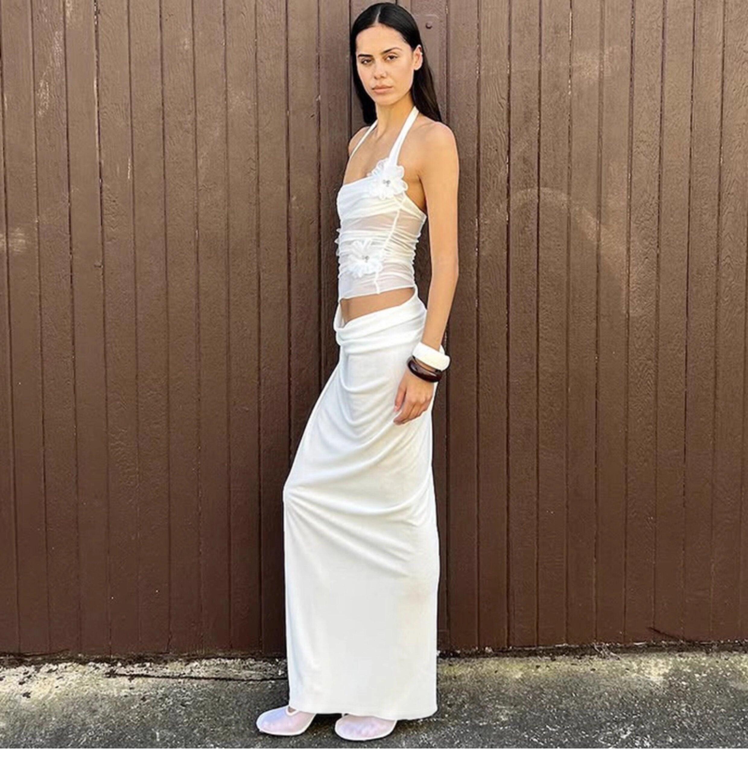Ruched Mesh Patchwork Maxi Dress [ENJM9C9W]