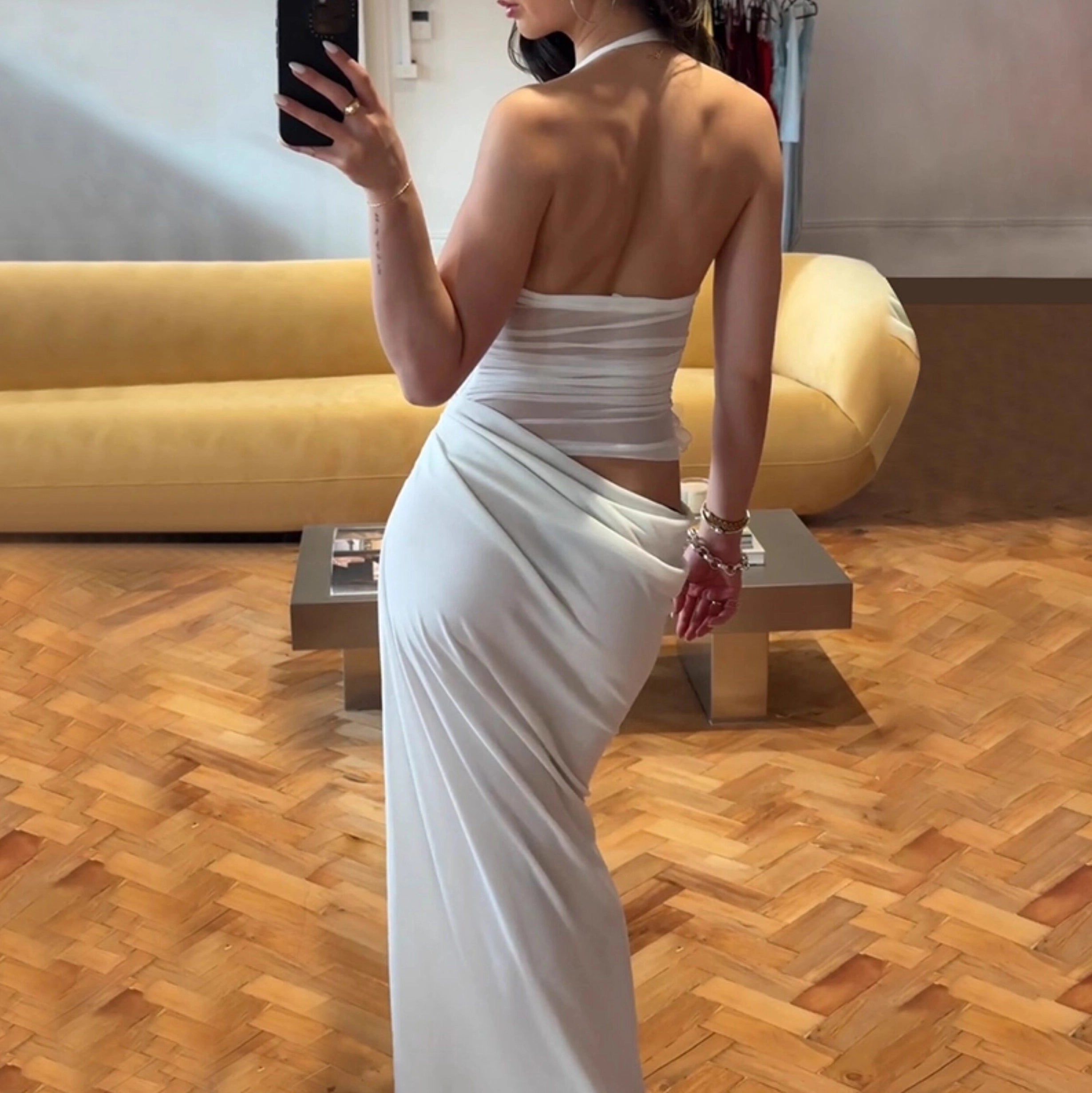 Ruched Mesh Patchwork Maxi Dress [JXWK0VS1]