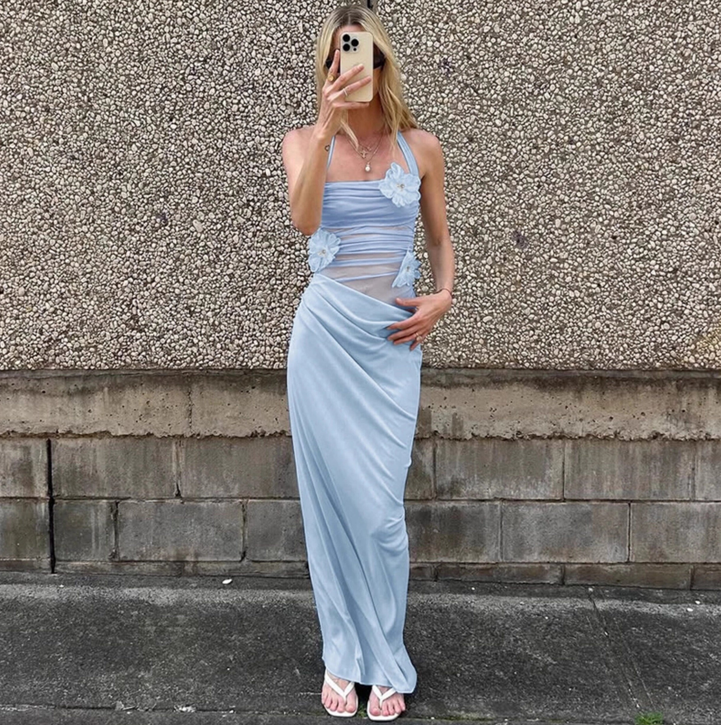 Ruched Mesh Patchwork Maxi Dress [LZGI6N2L]