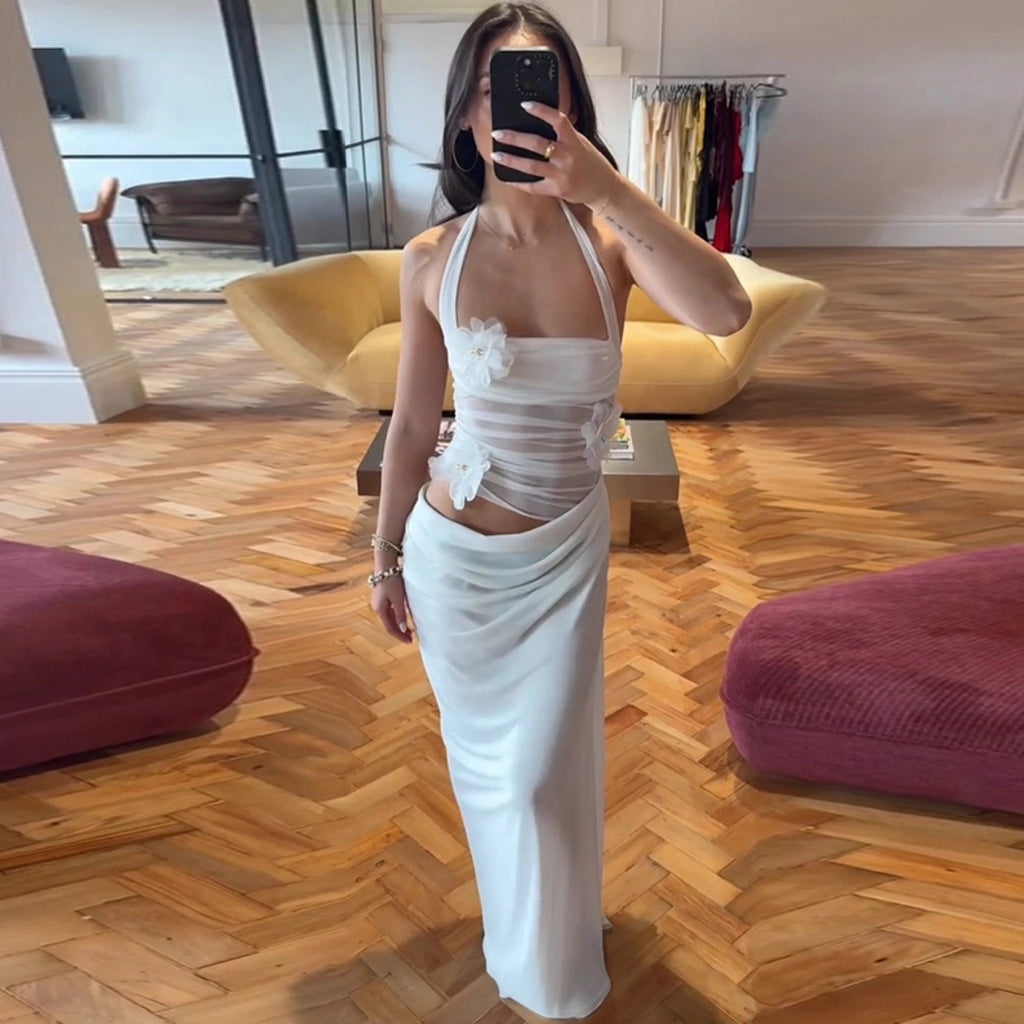 Ruched Mesh Patchwork Maxi Dress [WUK4XT57]