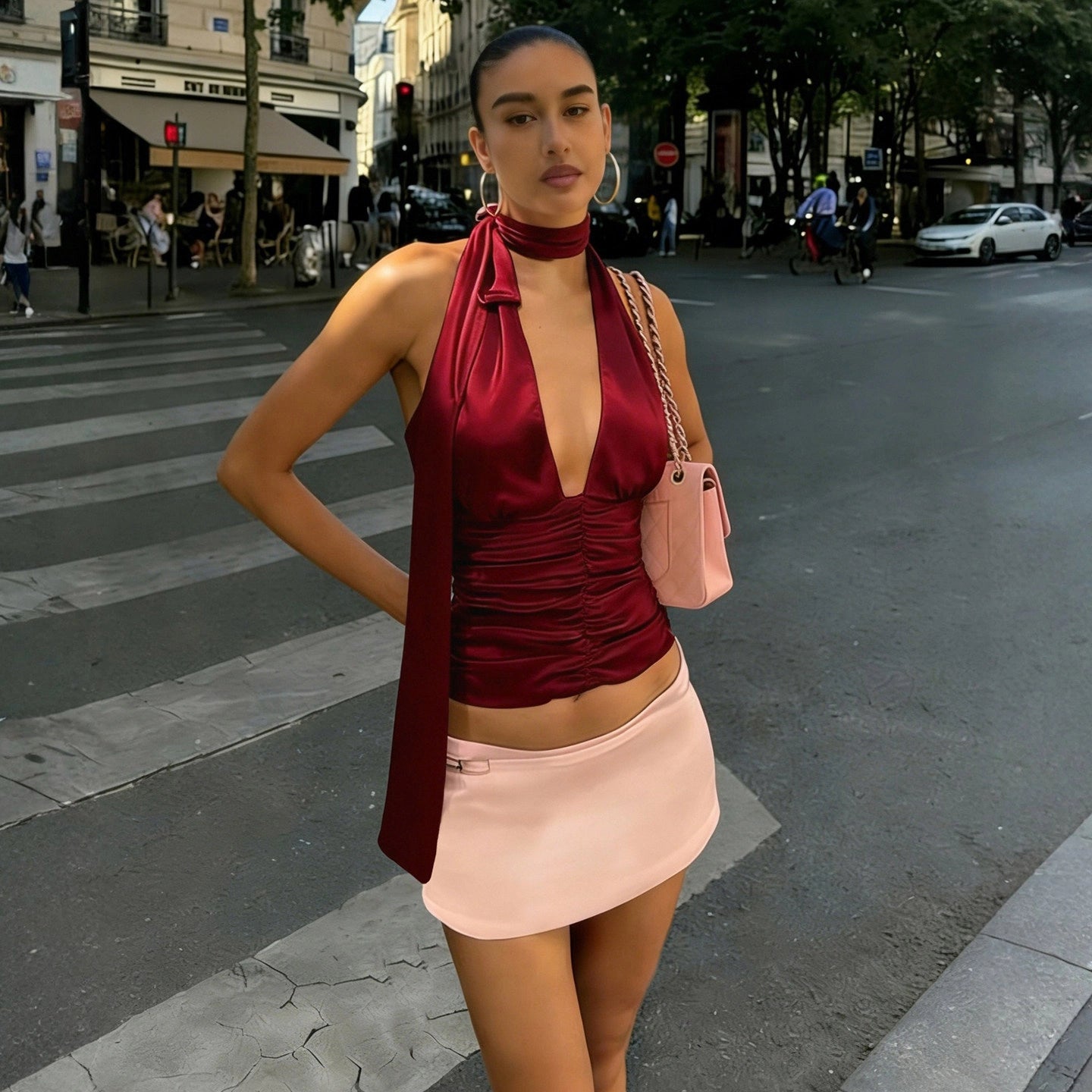 Ruched Satin Halter Top [87U4QBJ1]