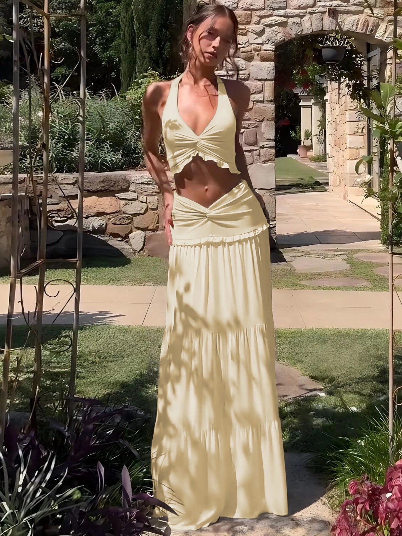 Ruched Two-Piece Skirt Set [YAO9PYJD]