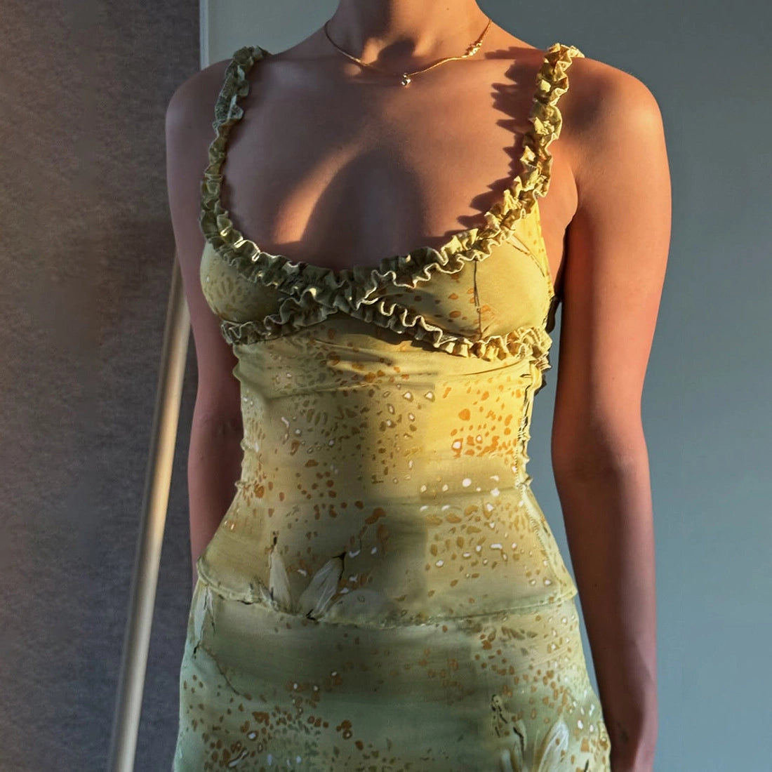 Ruffle Floral Chiffon Skirt Set [5QCS4I7T]