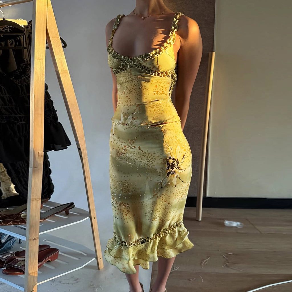 Ruffle Floral Chiffon Skirt Set [C0ZW7VSZ]