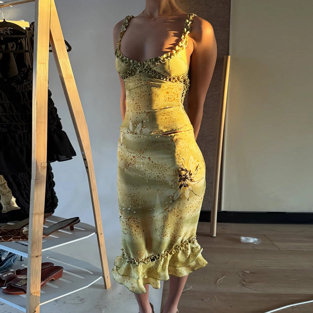 Ruffle Floral Chiffon Skirt Set [C0ZW7VSZ]