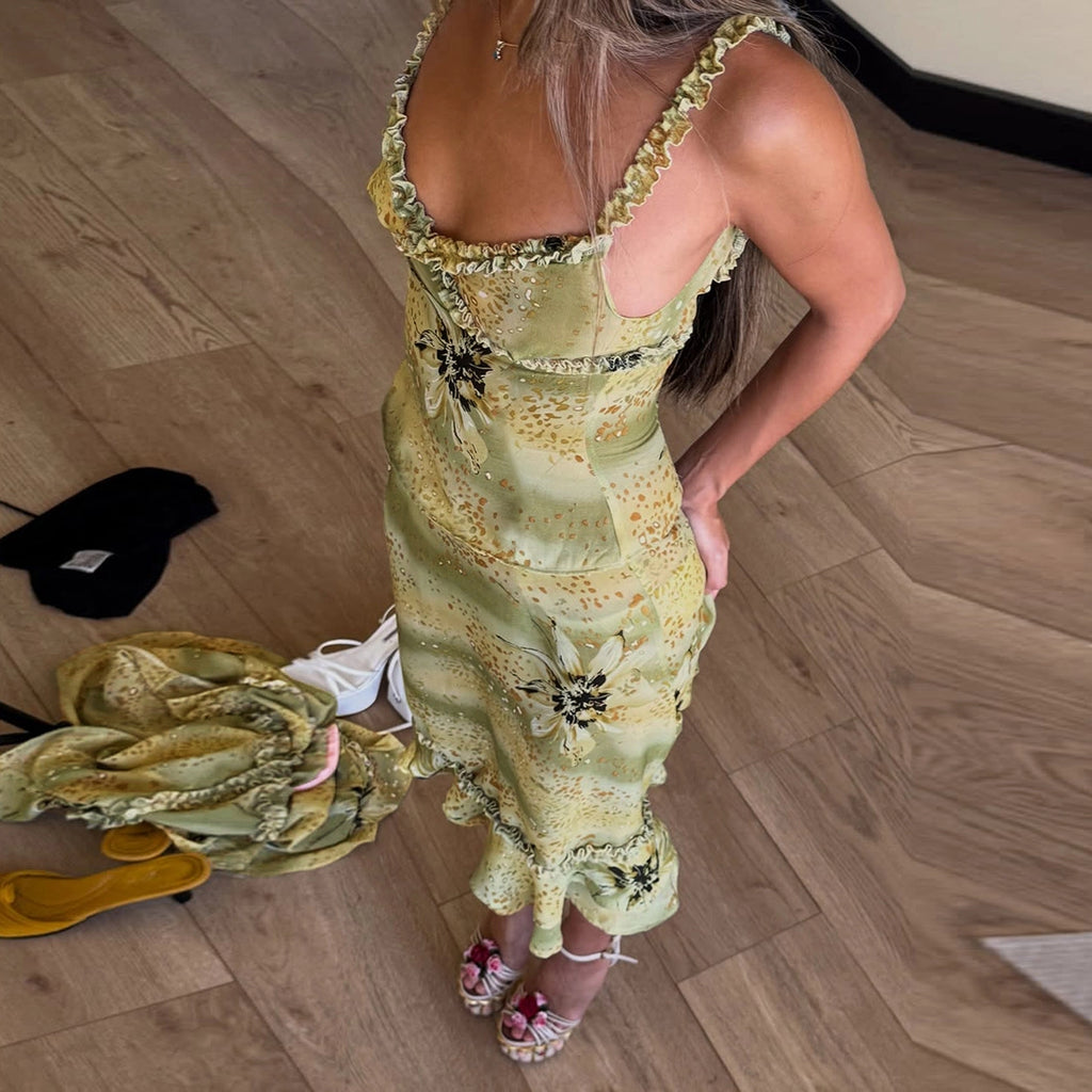 Ruffle Floral Chiffon Skirt Set [RXEOH2TI]