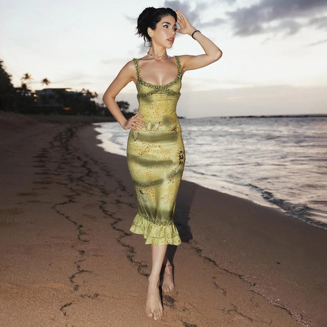 Ruffle Floral Chiffon Skirt Set [GVOYXHAS]