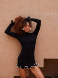Ruffle Hem Long Sleeve Knit Mini Dress [INCEJ80D]